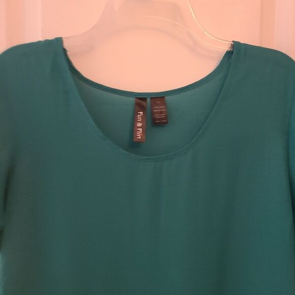Fun & Flirt Teal Sheer Tunic Blouse - Picture 6 of 7
